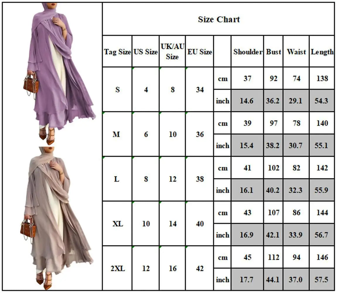 Abaya abierta lisa, kimono, variedad de colores